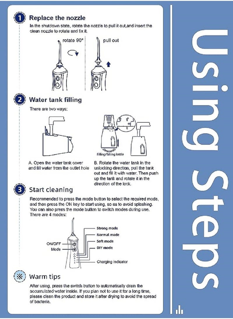 Portable Water Dental Flosser For Teeth Cleaning Dental Oral Irrigator With 4 Modes Scalable 5 Jet Nozzles IPX7 Water Resistance 300ML