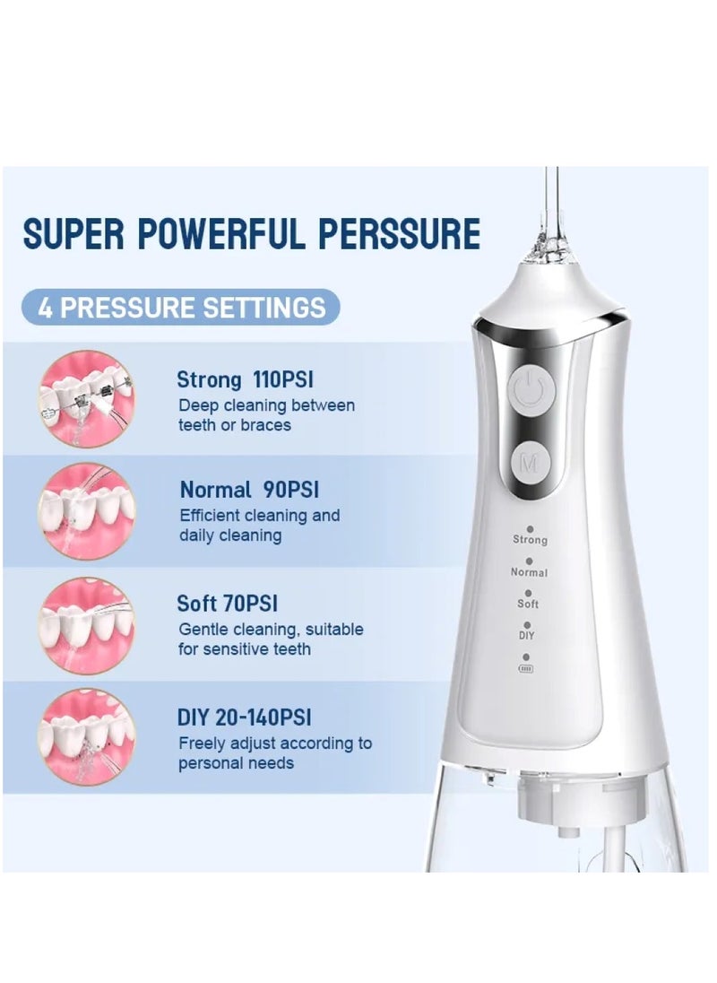 Portable Water Dental Flosser For Teeth Cleaning Dental Oral Irrigator With 4 Modes Scalable 5 Jet Nozzles IPX7 Water Resistance 300ML