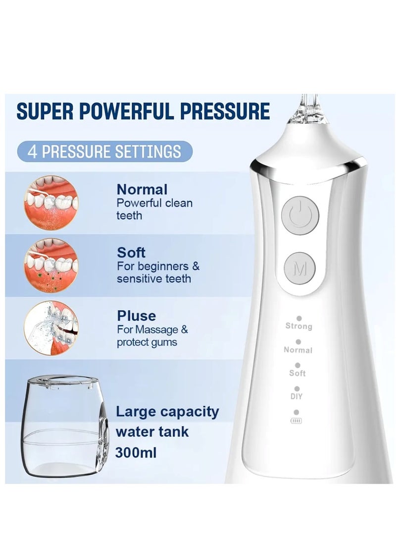 Portable Water Dental Flosser For Teeth Cleaning Dental Oral Irrigator With 4 Modes Scalable 5 Jet Nozzles IPX7 Water Resistance 300ML