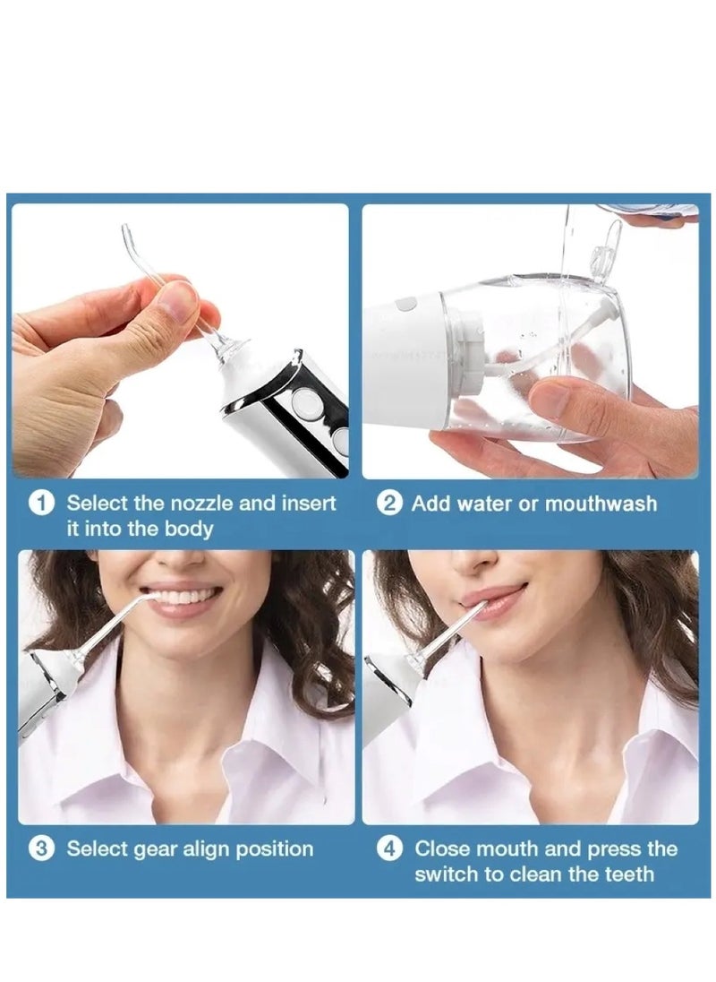 Portable Water Dental Flosser For Teeth Cleaning Dental Oral Irrigator With 4 Modes Scalable 5 Jet Nozzles IPX7 Water Resistance 300ML