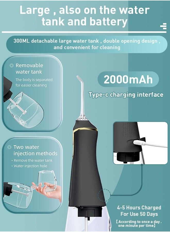 Portable Water Dental Flosser For Teeth Cleaning Dental Oral Irrigator With 4 Modes Scalable 5 Jet Nozzles IPX7 Water Resistance 300ML