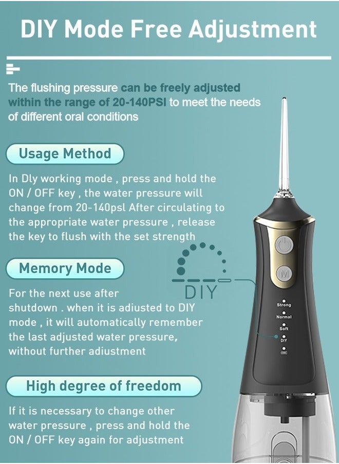 Portable Water Dental Flosser For Teeth Cleaning Dental Oral Irrigator With 4 Modes Scalable 5 Jet Nozzles IPX7 Water Resistance 300ML