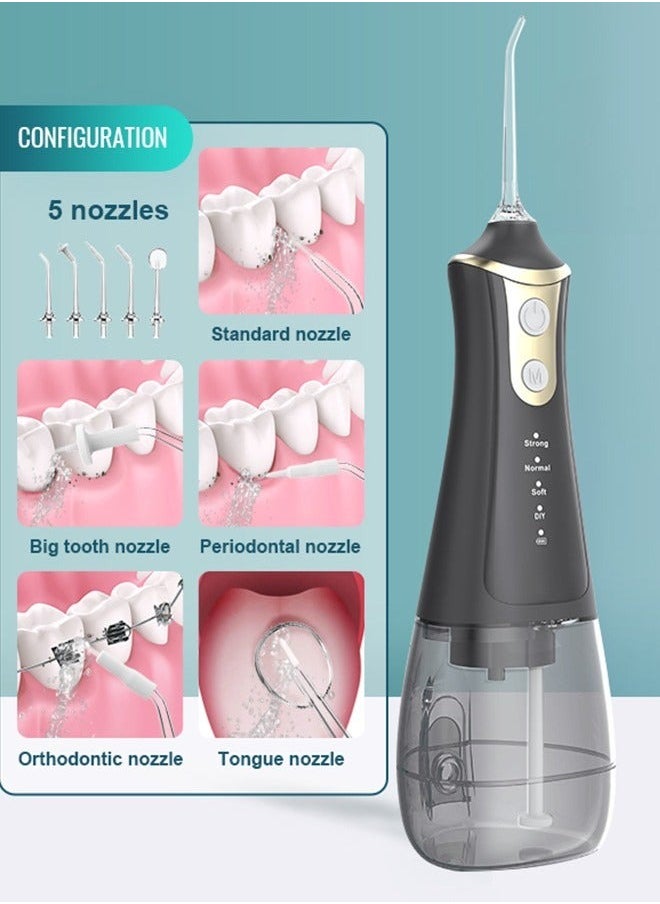 Portable Water Dental Flosser For Teeth Cleaning Dental Oral Irrigator With 4 Modes Scalable 5 Jet Nozzles IPX7 Water Resistance 300ML