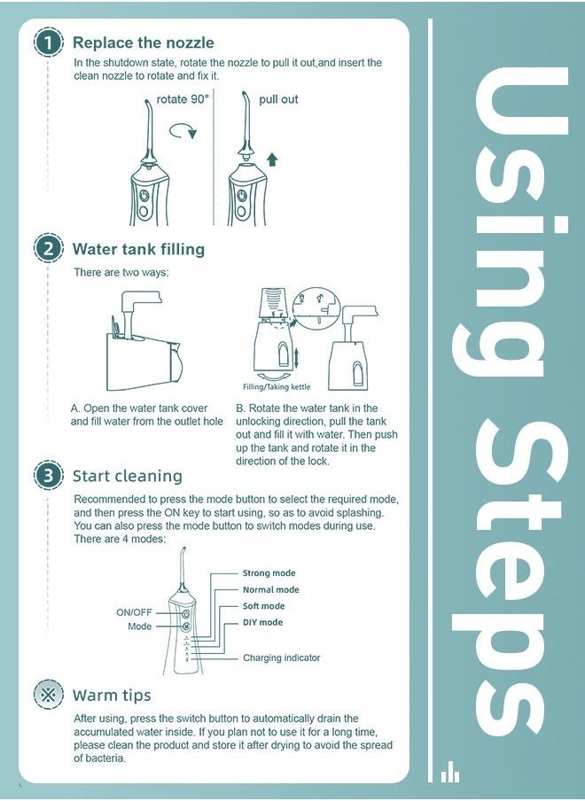 Portable Water Dental Flosser For Teeth Cleaning Dental Oral Irrigator With 4 Modes Scalable 5 Jet Nozzles IPX7 Water Resistance 300ML