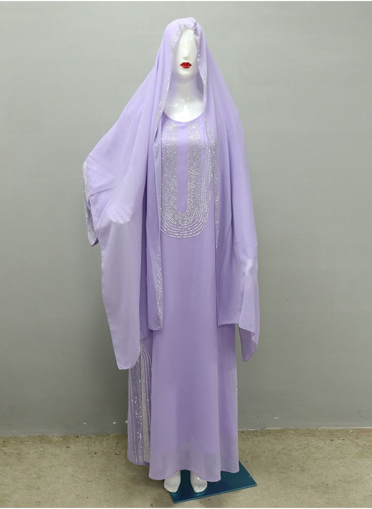 Fashionable Purple Rhinestone Long Robe Party Dress(including headscarf)