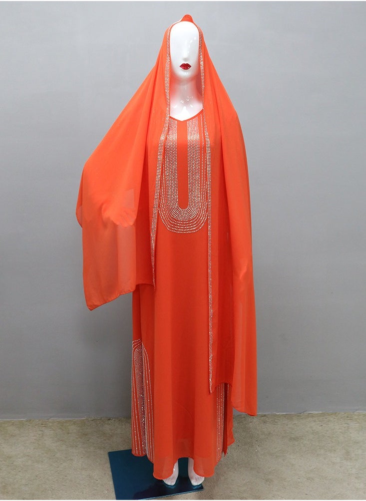 Fashionable Orange Rhinestone Long Robe Party Dress(including headscarf)