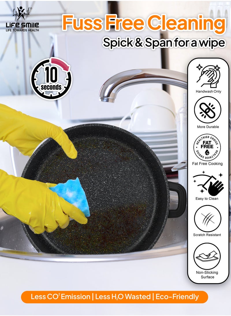 LIFE SMILE Cookware Set - Pots and Pans set Granite Non Stick Coating 100% PFOA FREE, Induction Base Cooking Set with Removable Silicone Handles - Oven Safe (Black, 47 Pieces)