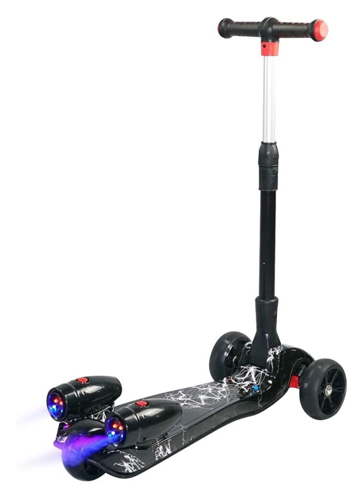 3 wheels kick scooter for kids - Safe Lean to Steer, LED Lights wheels, Bluetooth and Water Spray Gives a Great Smoke Effect for Children from 3 to 14 Years Old (Balck)