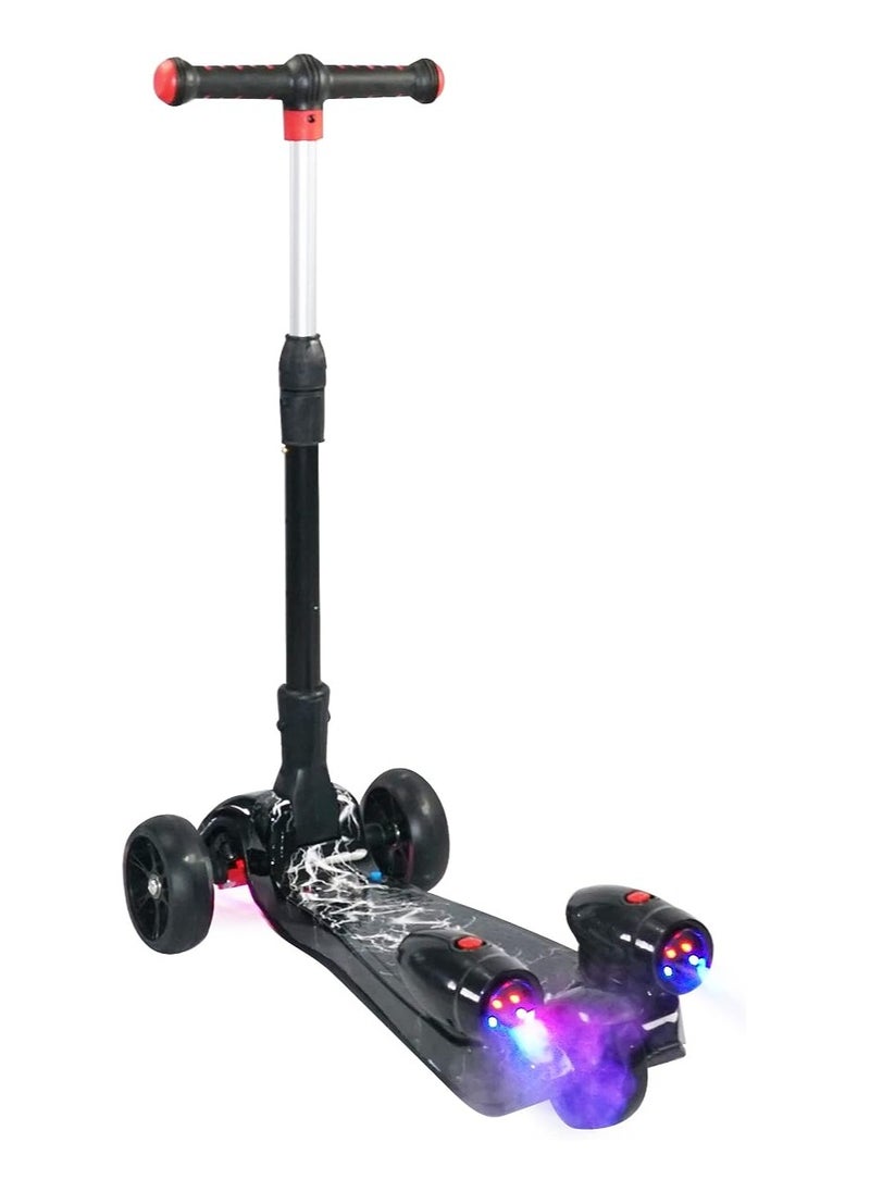 3 wheels kick scooter for kids - Safe Lean to Steer, LED Lights wheels, Bluetooth and Water Spray Gives a Great Smoke Effect for Children from 3 to 14 Years Old (Balck)