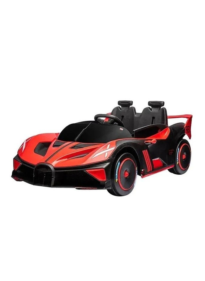 Bugatti-Style Kids Electric Ride-On Car – 12V Dual-Seater with Remote Control, LED Lights, Swing Function, USB & Mobile App – Red Sports Car for Boys & Girls