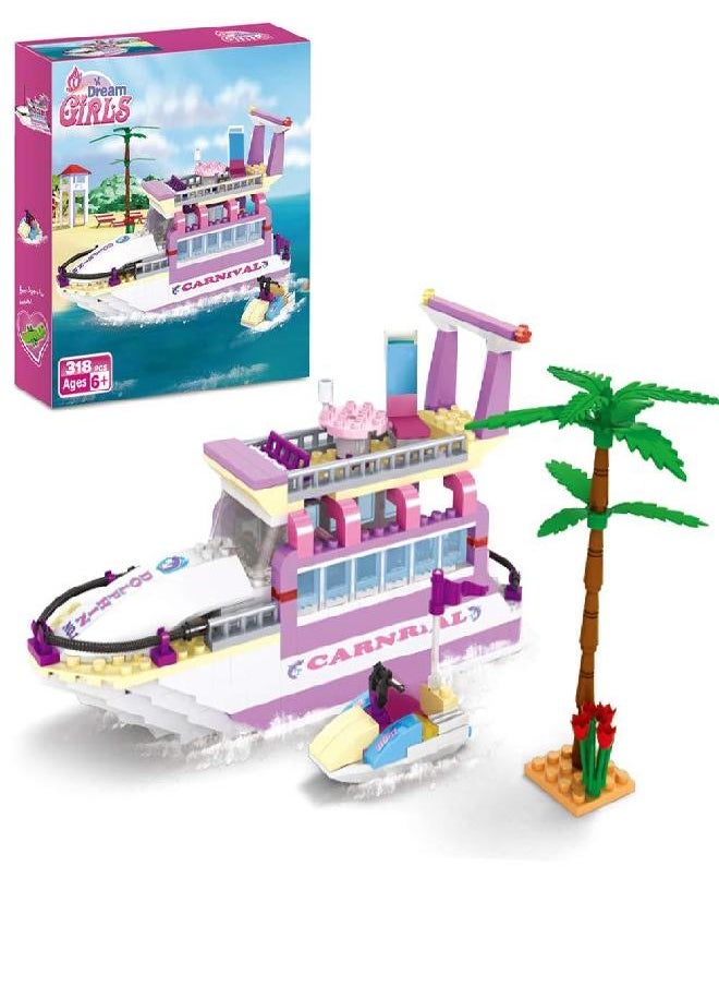 BRICK STORY Dream Girls Cruise Ship Building Toys Playset Creative Friends Yacht Building Sets 318 Pieces Girls City Boat Model Building Kit Christmas Birthday Gift for Kids Age 6-12