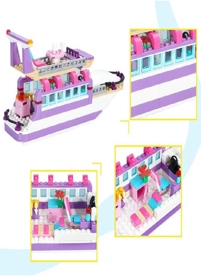 BRICK STORY Dream Girls Cruise Ship Building Toys Playset Creative Friends Yacht Building Sets 318 Pieces Girls City Boat Model Building Kit Christmas Birthday Gift for Kids Age 6-12