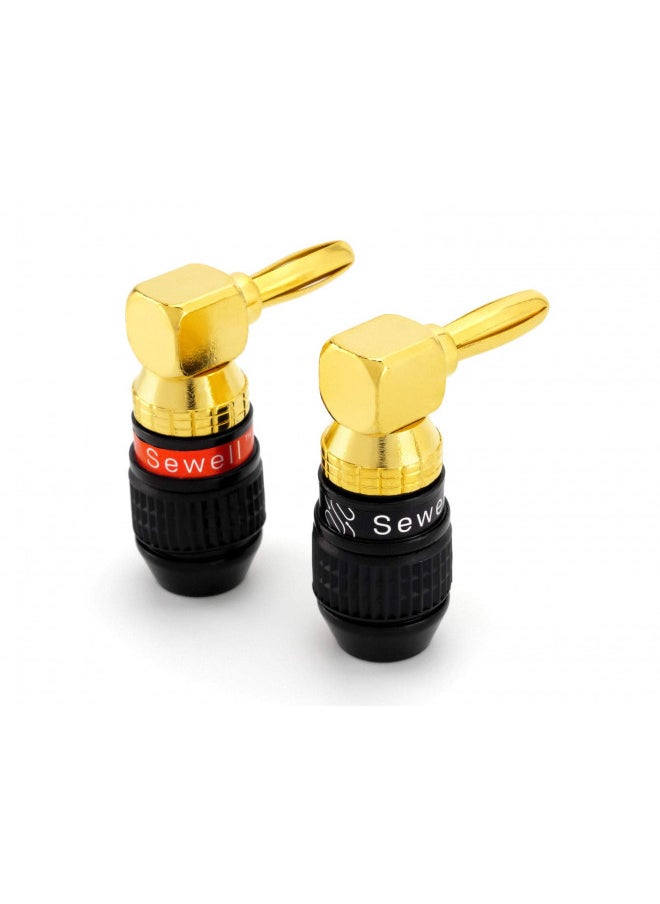 Sewell Deadbolt Right-Angle Banana Plugs, 6 Pairs Quick Connect Gold Plated Speaker Plugs 90 Degree