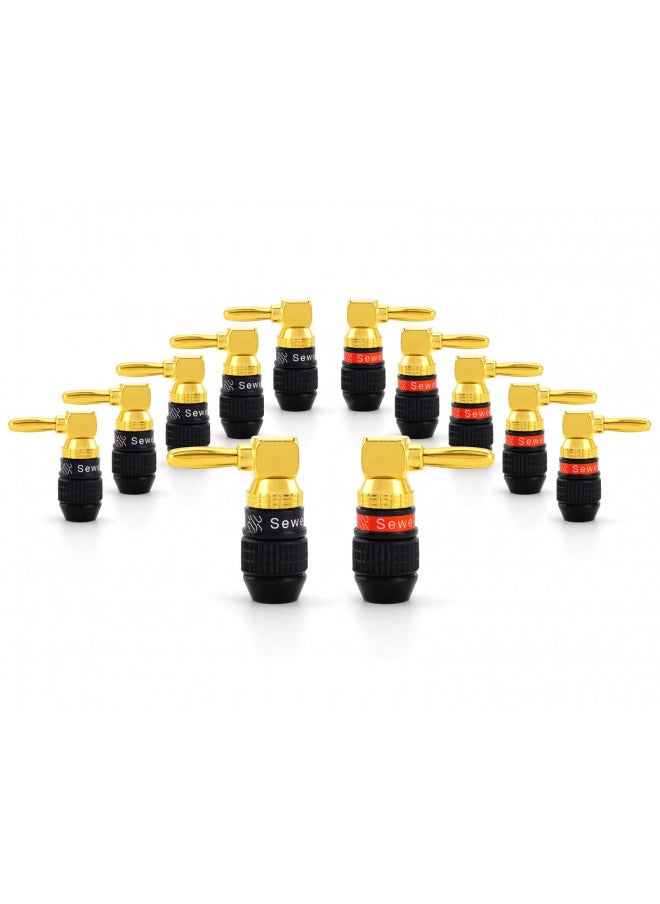 Sewell Deadbolt Right-Angle Banana Plugs, 6 Pairs Quick Connect Gold Plated Speaker Plugs 90 Degree