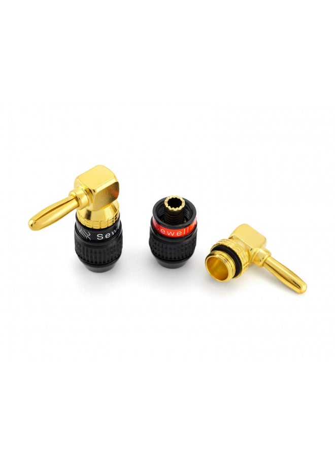 Sewell Deadbolt Right-Angle Banana Plugs, 6 Pairs Quick Connect Gold Plated Speaker Plugs 90 Degree