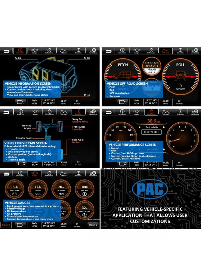 STINGER 10 Touch Screen Radio Dash Kit Wrangler JL & Gladiator JT (2018-2023) Replacement Kit with Off-Road Features, Apple CarPlay, Android Auto, Bluetooth, GPS Navigation (RB10JW18)