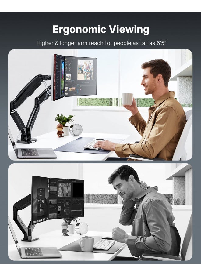 HUANUO Dual Monitor Stand for 13 to 35 inch, Premium Dual Monitor Mount with USB, Height Adjustable Monitor Stands for 2 Monitors VESA Bracket with Clamp/Grommet Base, Each Arm Hold up to 26.4lbs