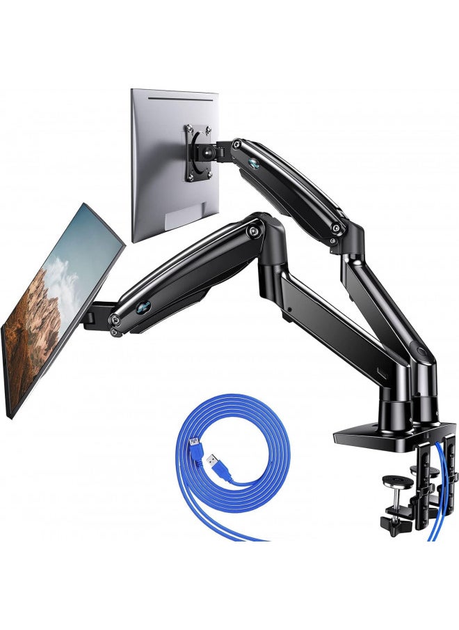 HUANUO Dual Monitor Stand for 13 to 35 inch, Premium Dual Monitor Mount with USB, Height Adjustable Monitor Stands for 2 Monitors VESA Bracket with Clamp/Grommet Base, Each Arm Hold up to 26.4lbs