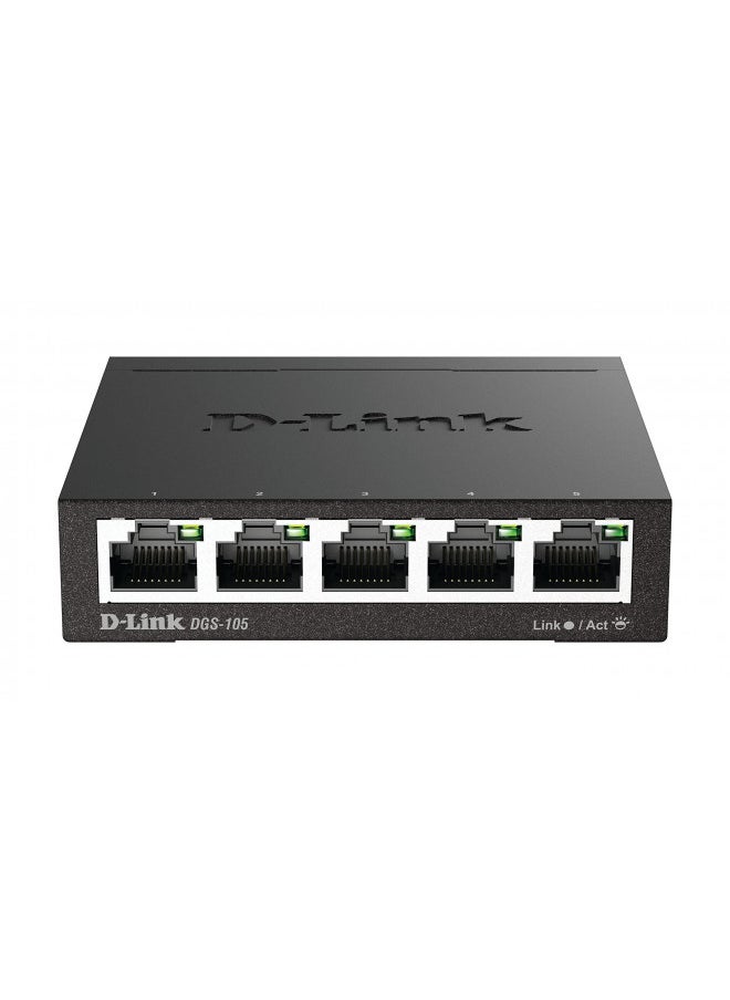 D-Link Ethernet Switch, 5 Port Gigabit Unmanaged Metal Desktop Plug and Play Compact (DGS-105)