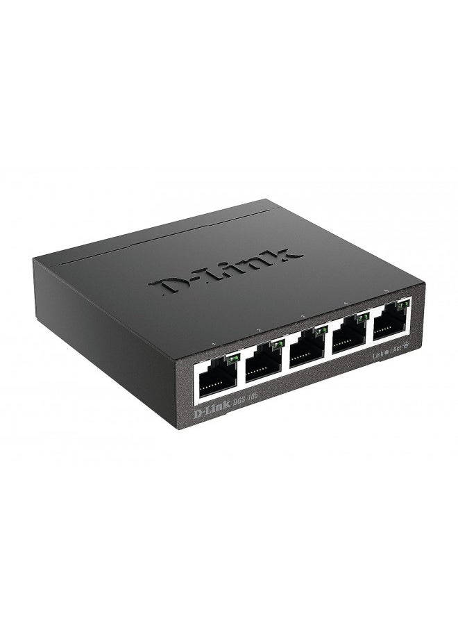 D-Link Ethernet Switch, 5 Port Gigabit Unmanaged Metal Desktop Plug and Play Compact (DGS-105)