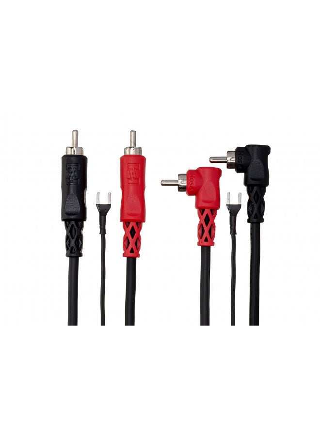 Hosa CRA-202DJ Dual RCA to Dual Right Angle RCA with Ground Wire Stereo Interconnect Cable, 2 Meters, Speaker