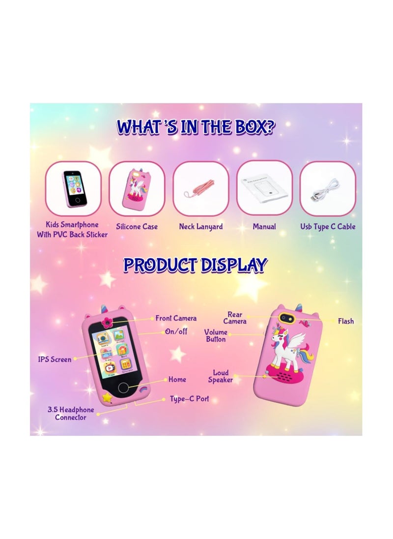 Kids Smart Phone Toys for Girls Ages 3-8 Toddler Play Travel Toys with Dual Camera Educational Learning Games Puzzles MP3 Music Player Birthday Gifts for Kids Girls 3 4 5 6 7 8 Year Old