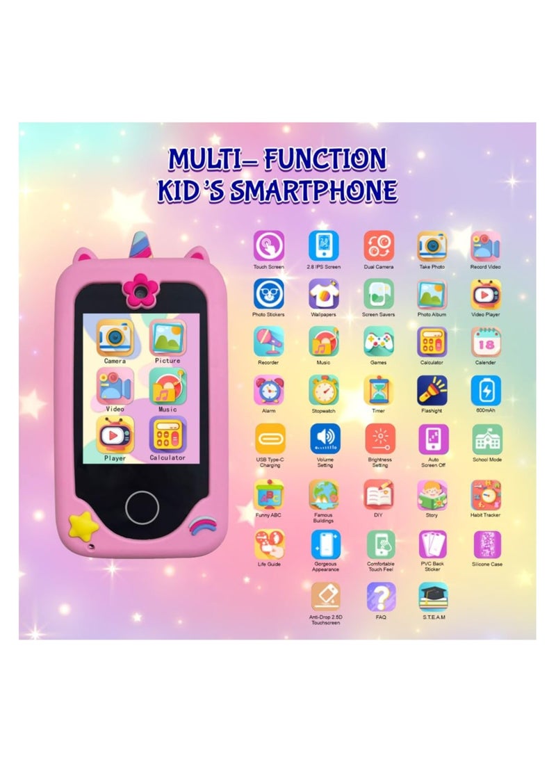 Kids Smart Phone Toys for Girls Ages 3-8 Toddler Play Travel Toys with Dual Camera Educational Learning Games Puzzles MP3 Music Player Birthday Gifts for Kids Girls 3 4 5 6 7 8 Year Old