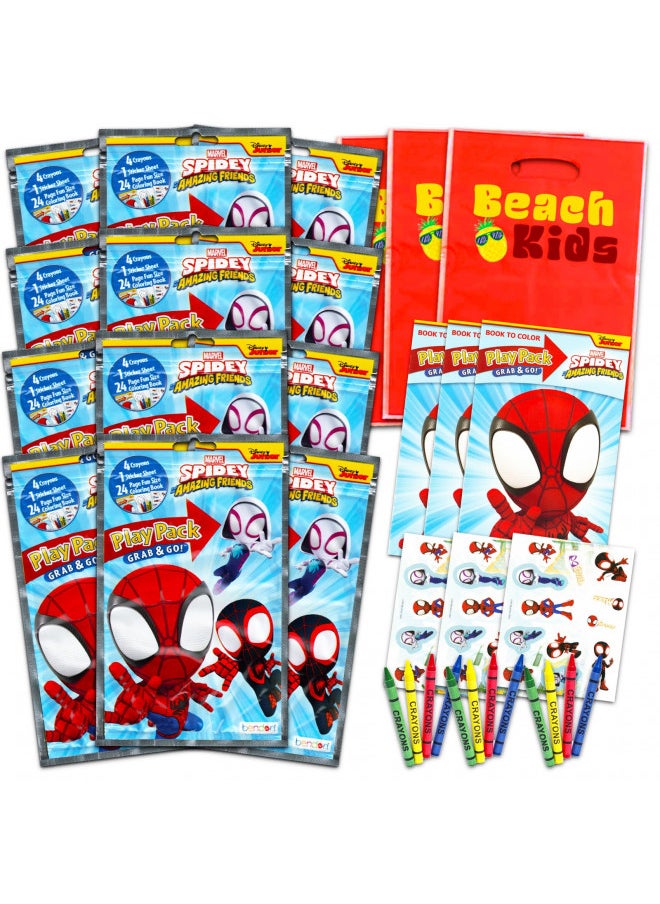 Marvel Shop Spidey and His Amazing Friends Birthday Party Favors and Supplies for Kids ~ Bundle with 12 Marvel Spidey Activity Play Packs for Boys and Girls with Mini Coloring Book, Stickers