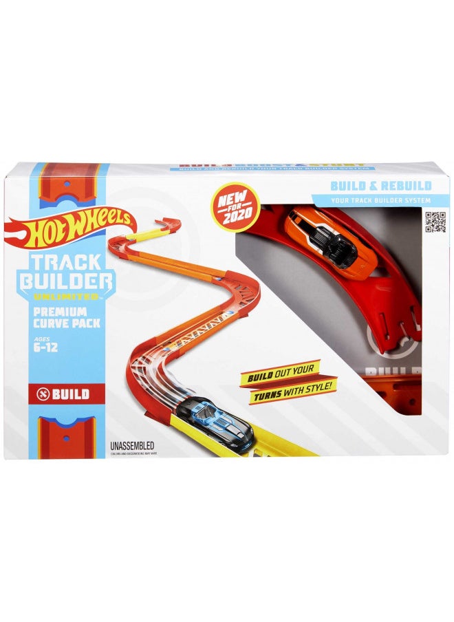 Hot Wheels Track Builder Unlimited Playset Premium Curve Pack, 16 Component Parts & 1:64 Scale Toy Car