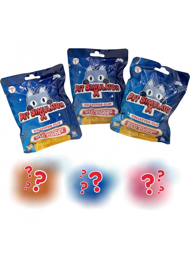 PET Simulator X - Mystery Pet Minifigure Toys with Collector Clip - Blind Bags 3 Pack and Chance of DLC Code - Surprise Collectable