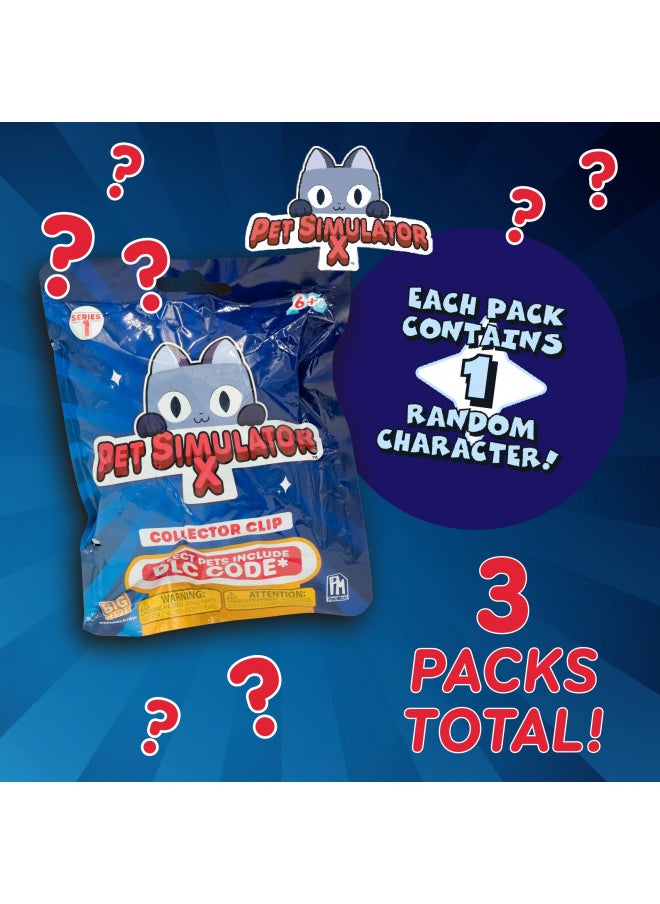 PET Simulator X - Mystery Pet Minifigure Toys with Collector Clip - Blind Bags 3 Pack and Chance of DLC Code - Surprise Collectable