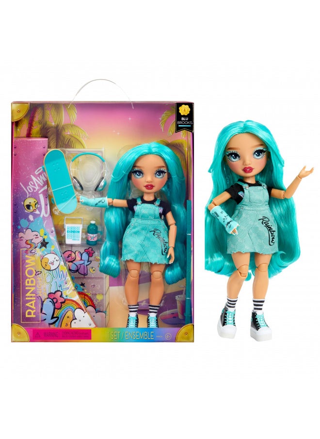 Rainbow High Blu - Blue Fashion Doll in Fashionable Outfit, Wearing a Cast & 10+ Colorful Play Accessories. Gift for Kids 4-12 Years and Collectors