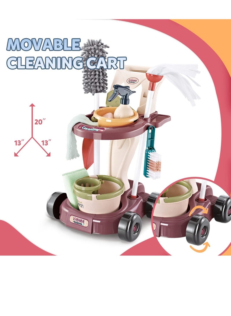 Kids Cleaning Set for Toddlers, Detachable 20 Pcs Pretend Play Set, Educational Toddler Cleaning Carts