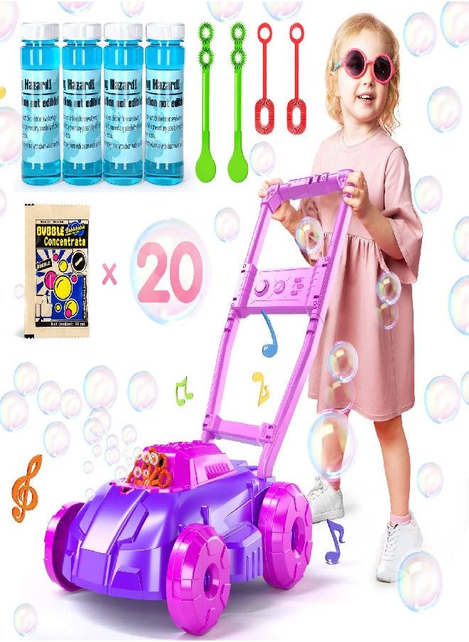 TEMI Pink and Purple Bubble Lawn Mower for Toddlers, Automatic Bubble Mower with Music, Summer Outdoor Backyard Gardening Toys, Christmas Birthday Gifts for Preschool Boys Girls