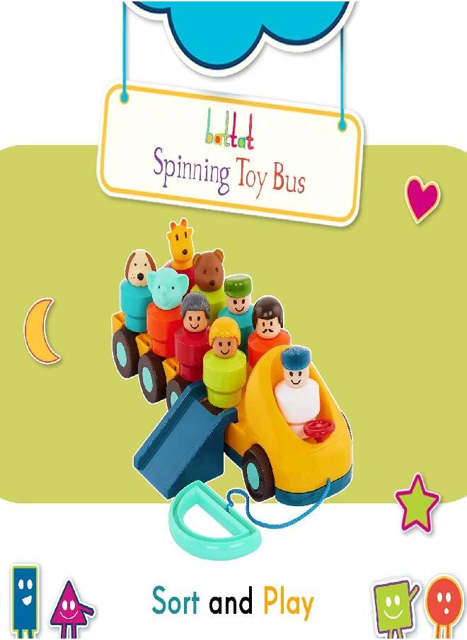 Battat Toy Bus for Toddlers, Educational Pull Toy with 9 Spinning Passengers, Learn and Sort Colors with Toddler Toys for 18+ Months (11 Pcs)