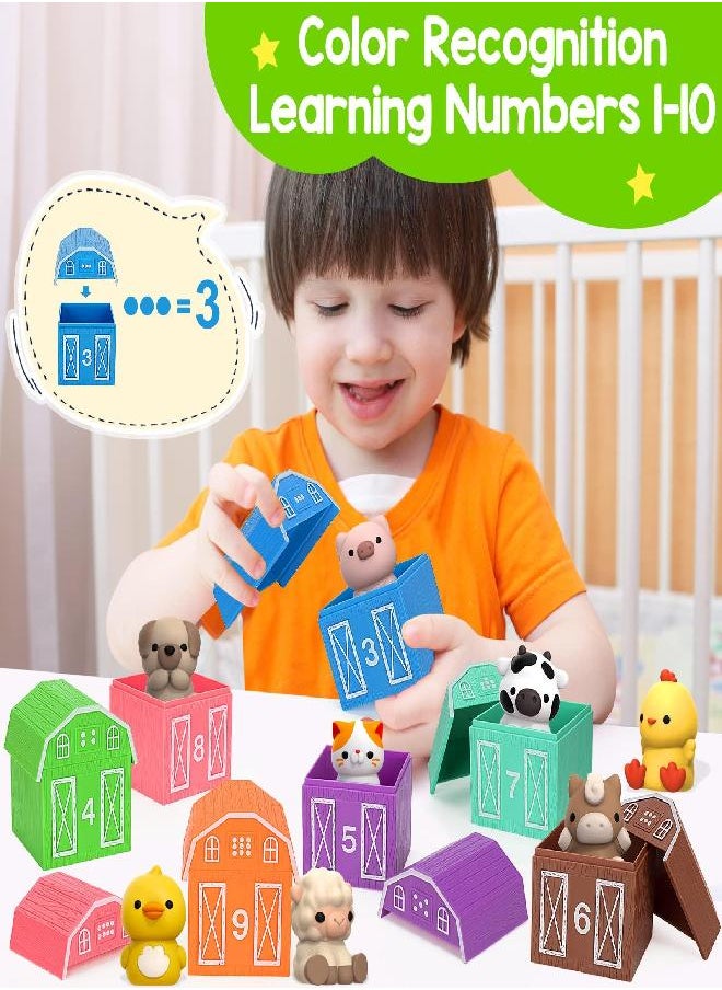 Learning Toys for 1,2,3 Year Old, 20 Pcs Farm Animals Toy, Counting Skill, Color Matching, Fine Motor Game, Christmas Birthday Easter Educational Gift for Baby Toddler Boys Girls Age 12-18 Months