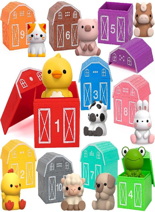 Learning Toys for 1,2,3 Year Old, 20 Pcs Farm Animals Toy, Counting Skill, Color Matching, Fine Motor Game, Christmas Birthday Easter Educational Gift for Baby Toddler Boys Girls Age 12-18 Months