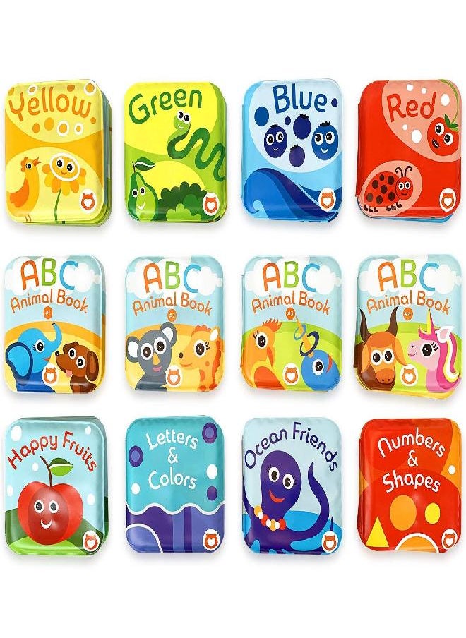 Super Bath Book Set of 12 (Fruits, Ocean Friends, ABC, Numbers Books; Color Recognition Bath Books Including Yellow, Green, Red and Blue Color Topics, ABC Animal Bath Books.