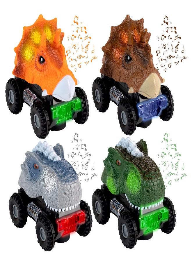 ToyVelt 2021 Edition Dinosaur Pull Back Cars Toys for Kids - 4 Pack Cars Fun Dinosaur Car Set with Exciting Lights, Sounds - Birthday, Christmas, for Boys and Girls Ages 3-10 Years Old