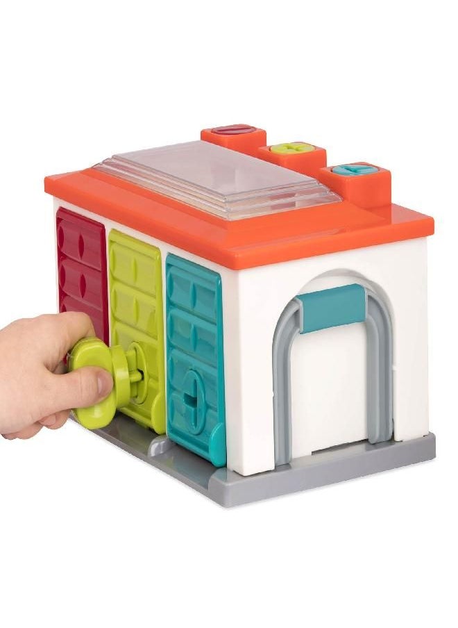 Battat - 3 Car Garage - Shape Sorting Toy Garage with Keys and 3 Toy Cars for Toddlers 2 years + (5-Pcs)