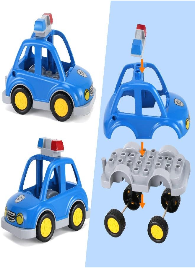 4-Pack Multi Vehicles Transportation Set - Big Building Blocks Compatible with Lego Duplo - Police Car, Fire Truck, School Bus, Motorcycle Accessories Kids Early Education Toys