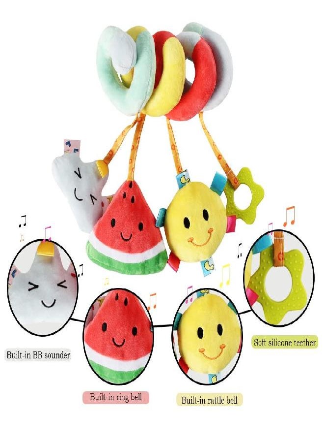 KAKIBLIN Hanging Toys for Car Seat Mobile, Infant Baby Spiral Plush Toys for Bed Stroller Car Seat Bar, Watermelon