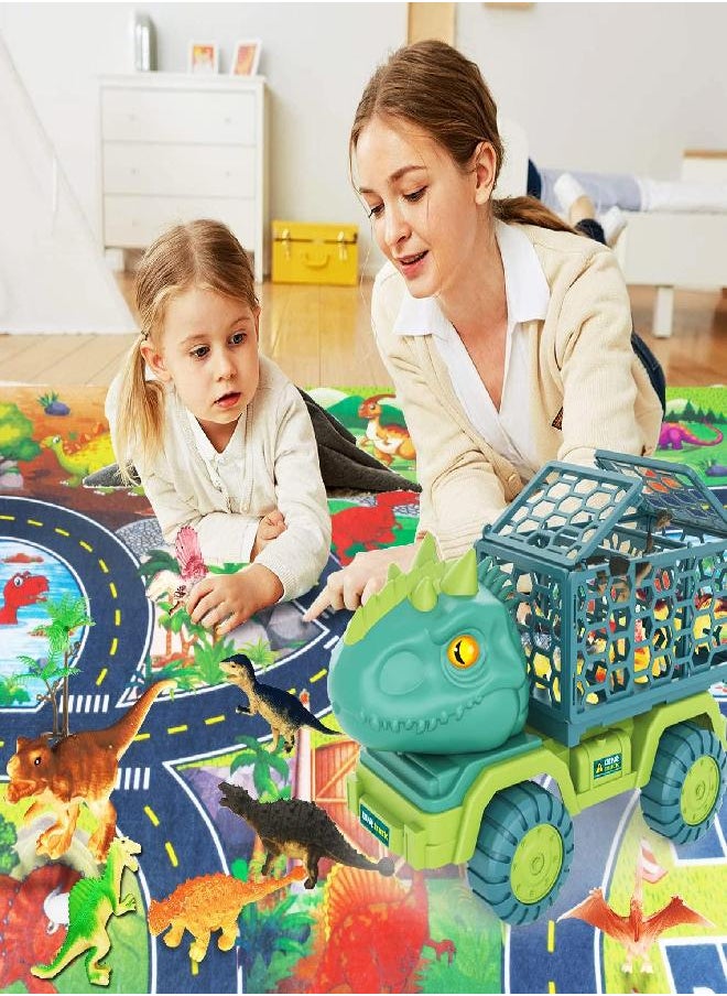 HONGID Dinosaur Truck Toys for Kids 3-5, Tyrannosaurus Car Toy with 15 Dino Figures,Large Activity Play Mat, Dinosaur Eggs, Dinosaur Play Set for Boys and Girls,Christmas Xmax,Stocking Stuffers