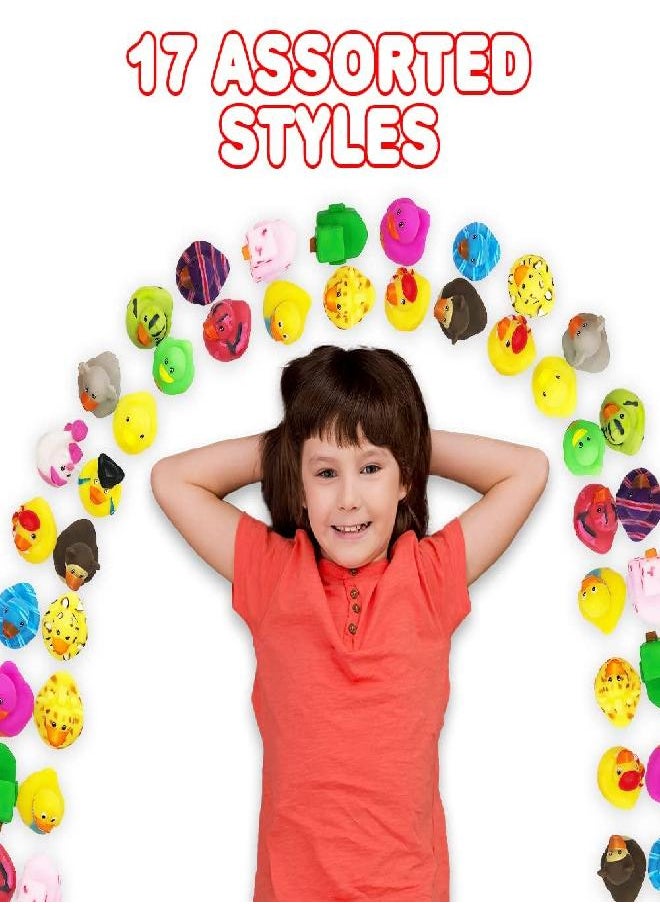 ArtCreativity Assorted Rubber Duckies for Kids, Pack of 50, Duck Bathtub Pool Toys with 17 Different Designs, Fun Carnival and Christmas Party Supplies, Birthday Party Favors for Boys and Girls