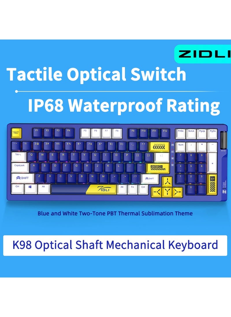 ZIDLI K98 Mechanical Keyboard - RGB Lighting, Optical Switches (Linear/Tactile), PBT Keycaps, IP68 Waterproof/Dustproof, 6 Versions Available