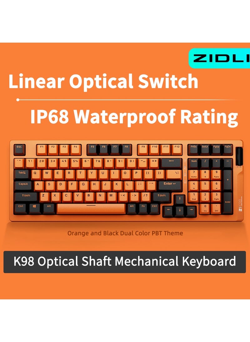 ZIDLI K98 Mechanical Keyboard - RGB Lighting, Optical Switches (Linear/Tactile), PBT Keycaps, IP68 Waterproof/Dustproof, 6 Versions Available