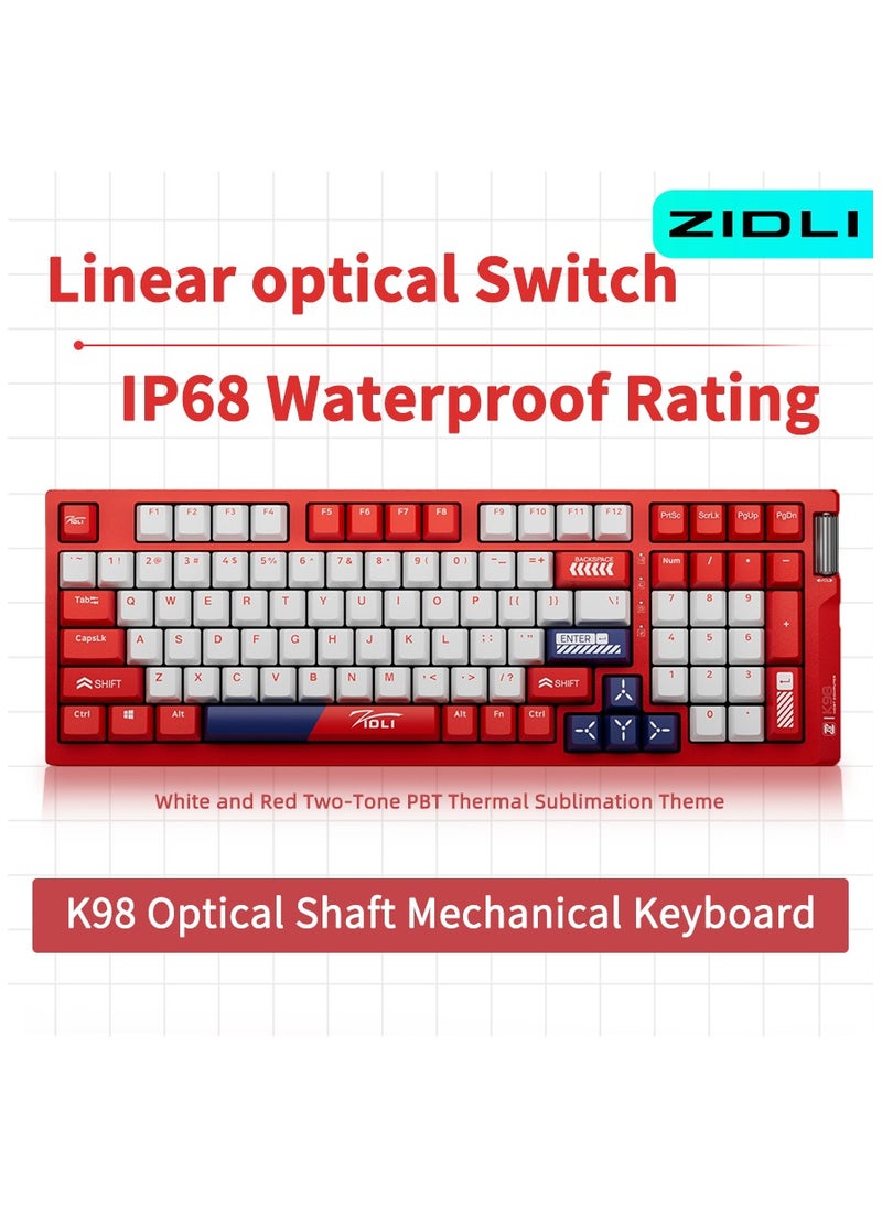 ZIDLI K98 Mechanical Keyboard - RGB Lighting, Optical Switches (Linear/Tactile), PBT Keycaps, IP68 Waterproof/Dustproof, 6 Versions Available