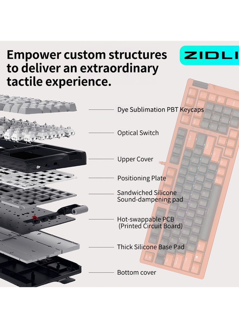 ZIDLI K98 Mechanical Keyboard - RGB Lighting, Optical Switches (Linear/Tactile), PBT Keycaps, IP68 Waterproof/Dustproof, 6 Versions Available