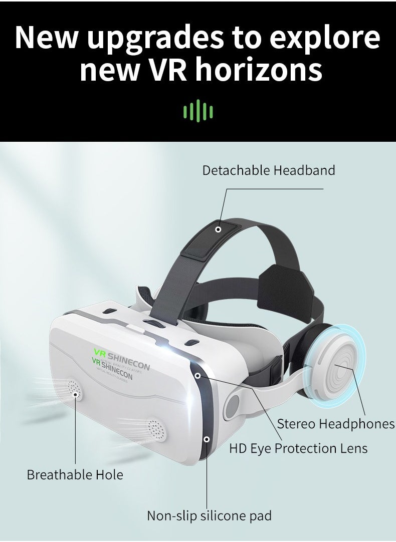 G15E VR Glasses IMAX 3D Movies Virtual Reality VR Glasses Google Cardboard Box VR Helmet for 4.7-7 Phone, Support Game Joystick (White)