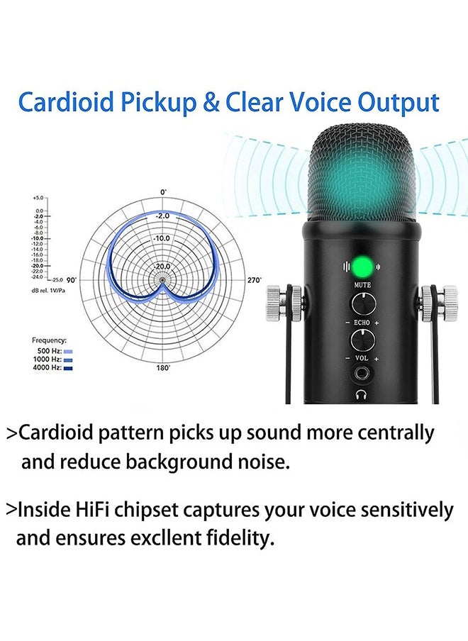 USB Condenser Microphone Compatible with PC/MAC/Ps4/iPhone/iPad/Android,Computer Mic with Noise Cancelling & Reverb, Studio Microphone for Voice and Music Recording,Podcasting,Streaming,Gaming